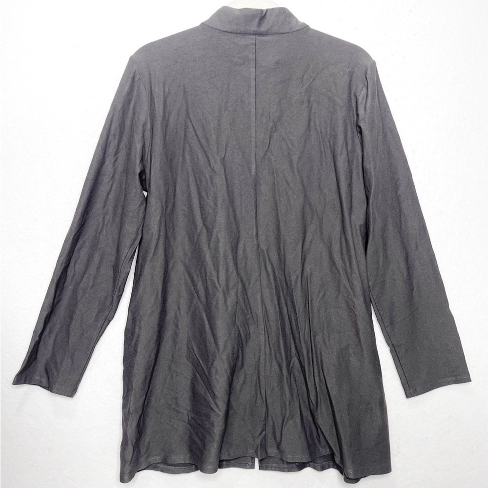 Eileen Fisher Crepe Knit Mandarin Collar Gray Two-Way Zipper Longline Jacket - Picture 2 of 8